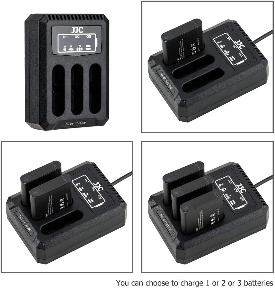 JJC USB Triple Battery Charger for Ricoh GRIII GR III HDF, GRIIIx, GR IIIx HDF, Olympus TG-7 TG-6 TG-5 TG-4 TG-3 TG-2 TG-1 - Image 4