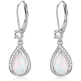 Zhi Kexin Opal Dangle Leverback Earrings for Women 925 Sterling Silver October Birthstone Opals Teardrop Drop Dangling Jewelry Anniversary Birthday Gifts for Wife Her