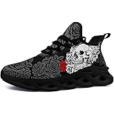 coolcustomize Men's Gothic Skull Running Shoes, Punk Rock Breathable Cushion Sports Walking Sneakers Gym Jogging Tennis Shoes