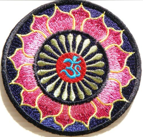 Aum Om Ohm Hindu Hinduism Yoga Indian Lotus Lucky Logo Sign Hippie Retro Biker Jacket T-shirt Vest Patch Sew Iron on Embroidered Badge Custom (BLUE)