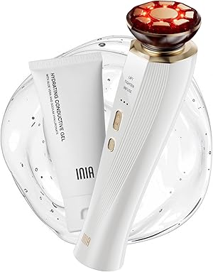 INIA Professionelles 3-in-1 Anti-Falten Gesichtsmassagegerät mit Mikrostrom & Rotlichttherapie Straffendes Lifting-Gerät für Gescht/Hals, Reduziert Schwellungen & Falten Firm