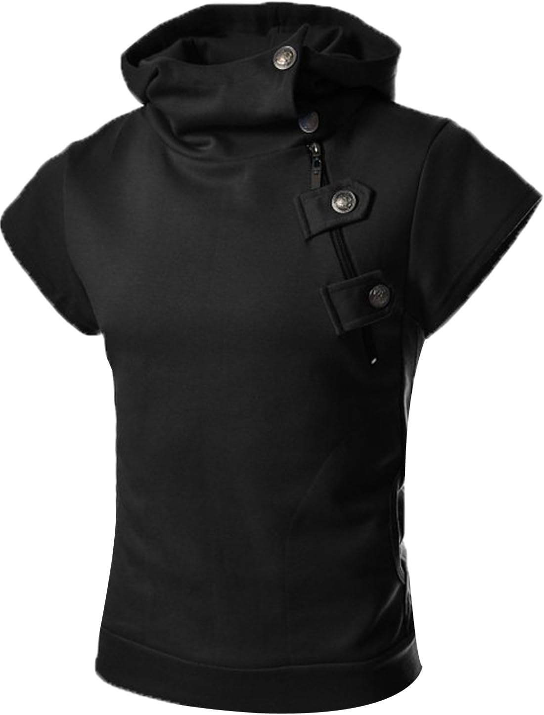 JOKHOO Menโs Casual Luxury Buckle Hoodie Slim Cotton Solid Short Sleeve T-Shirts