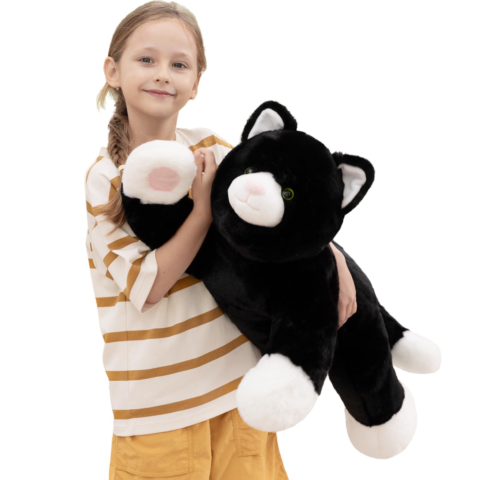 MorisMos Katze Plüschtier 80 cm Lang, Schwarzes Katzen Kuscheltier XXL, Weiches Plüschtier Katze Kissen, Liegende Katze Stofftier für Kinder, Mädchen, Jungen, Geburtstag Weihnachten Geschenk 8
