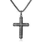 GTMJ Cross Necklace for Men -Stainless Steel & Wood Adjustable Box Chain 24-26in, Spiritual Jewelry Gift for Him, Everyday Wear