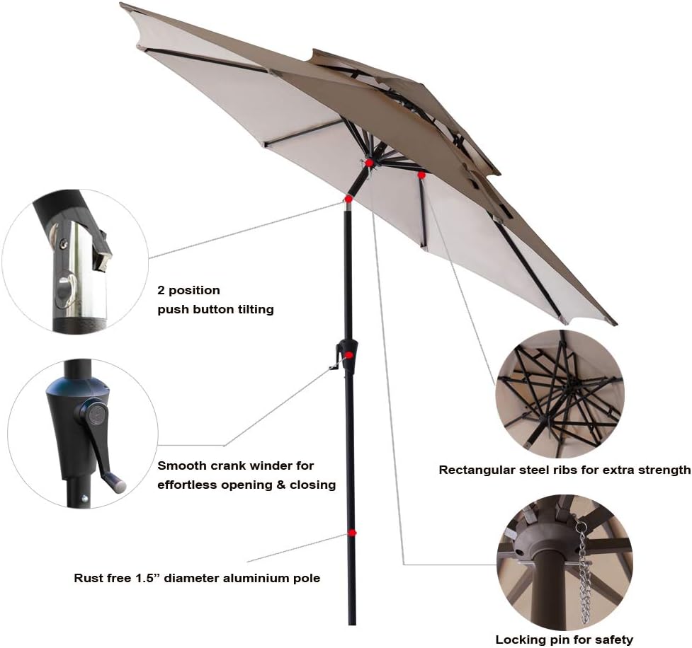 Amazon Com C Hopetree 9 Ft Double Top Outdoor Patio Market Umbrella With Tilt Beige Garden Outdoor