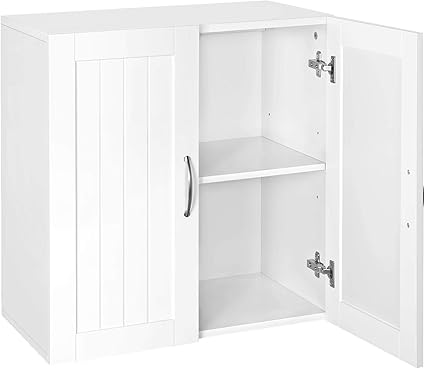 Yaheetech Kitchen Cupboard Storage Bathroom Wall Cabinets Organiser Unit With Double Door And Adjustable Shelf White 59 5x31x59 7cm Amazon Co Uk Kitchen Home
