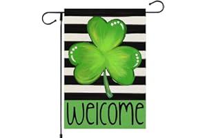 CROWNED BEAUTY St Patricks Day Shamrock Garden Flag 12x18 Inch Double Sided for Outside Small Burlap Welcome Green Clover Stripes Holiday Yard Flag