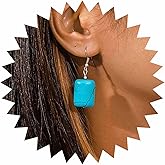 Andelaisi Boho Turquoise Square Earrings Vintage Geometric Square Dangle Earrings Turquoise Square Drop Earrings Turquoise Dangle Hook Earrings Jewelry for Women