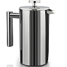 French Press Double-Wall Stainless Steel Mirror Finish (1L) Coffee/Tea Maker: Double-Screen System 100% No Coffee Grounds Guarantee, 18/10 Stainless Steel, Rust-Free, Dishwasher Safe,