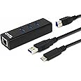 Plugable USB Hub with Ethernet, 3 Port USB 3.0 Bus Powered Hub with Gigabit Ethernet Compatible with Windows, MacBook, Linux, Chrome OS, Includes USB C and USB 3.0 Cables