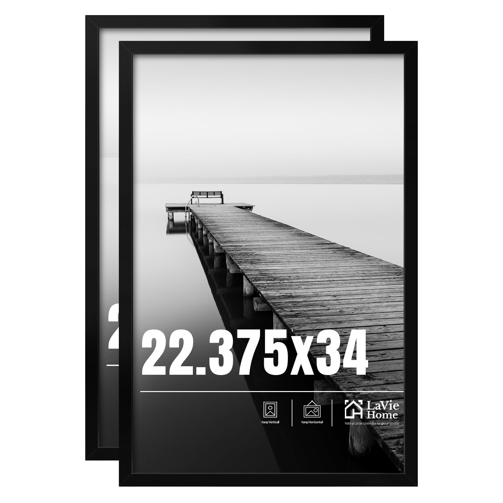 LaVie Home 22.375x34 Picture Frame 2 pack, Display Pictures 22.375 x 34 Puzzle Frame, 22.375x34 Black Photo Frame with HD Plexiglass, Display Frame for Vertical or Horizontal, Classic Collection Image