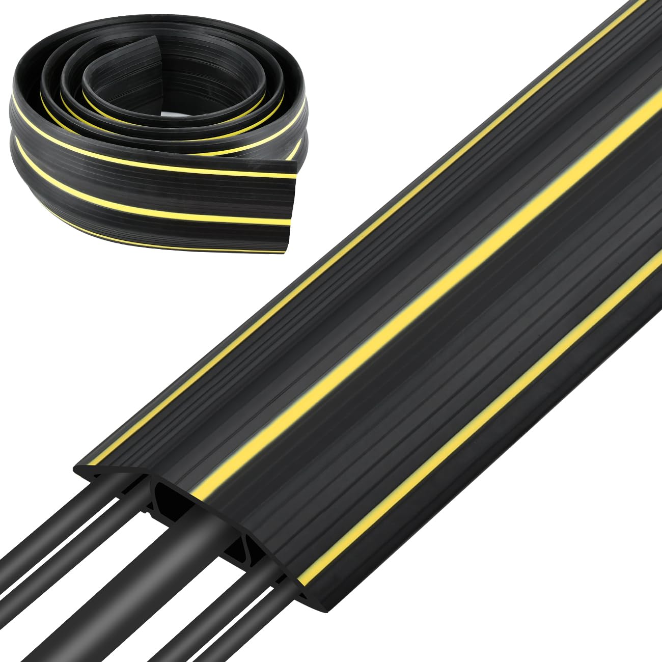 Floor Cable Protector 2m Rubber Floor Cable Cover with 3 Cord Channels, Rubber Wire Protector Cover Cable Protector 8mm Cable Channel - Safeguard Your Cables at Home, Office, Gym and More