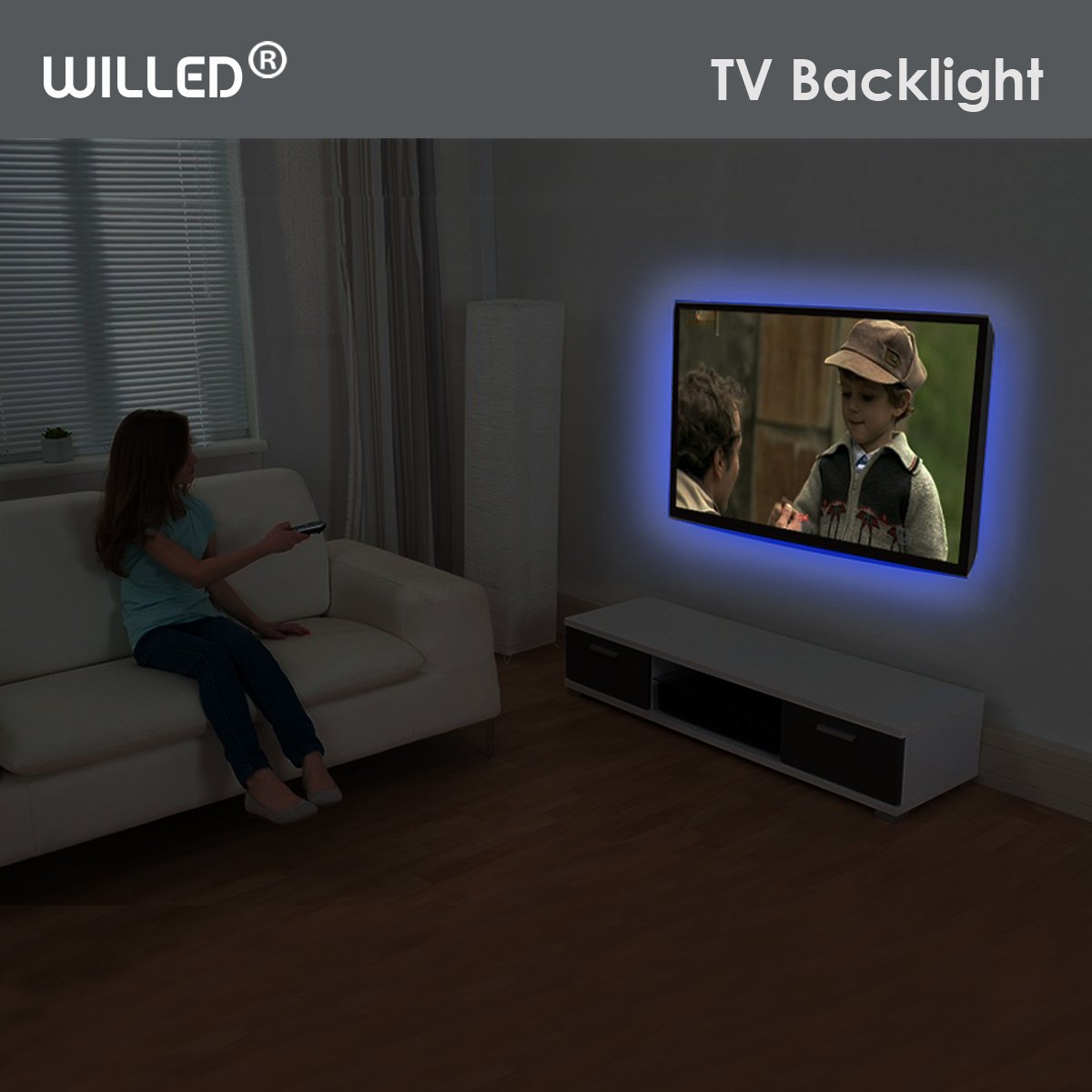 TV LED Backlight, WILLED USB LED Strip Lights kit Customized for TV 55 60 65 inch Monitor Bias Lighting RGB Light Strip 12.6ft with RF Remote