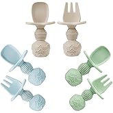 PandaEar 6 Pack Silicone Baby Spoons and Fork Feeding Set- Anti-Choke First Self Feeding Utensils for Baby Led Weaning Ages 3