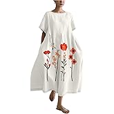 MARSVOVO Boho Maxi Dress for Women Plus Size Flowy Japanese Floral Print Casual Dresses