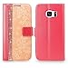 S7 Case, Galaxy S7 Case, Cellularvilla [Diamond Jewel] Embossed Flower Design Premium Pu Leather Wallet Case [Card Slots] [Stand Feature] Folio Flip Cover for Samsung Galaxy S7 (Peach Pink Bling)