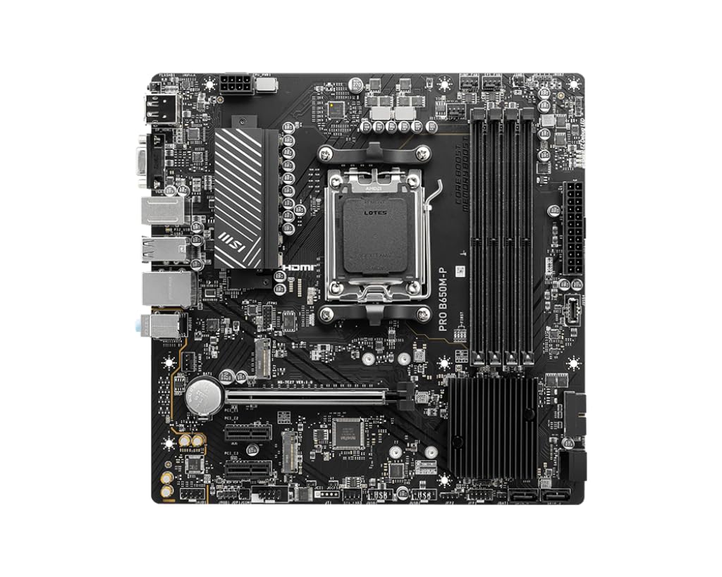 MSI PRO B650M-P ProSeries Motherboard (AMD Ryzen 9000/8000/7000 Series Processors, AM5, DDR5, PCIe 4.0, M.2, SATA 6Gb/s, USB 3.2 Gen 2, HDMI/DP, 2.5Gbps LAN, mATX)