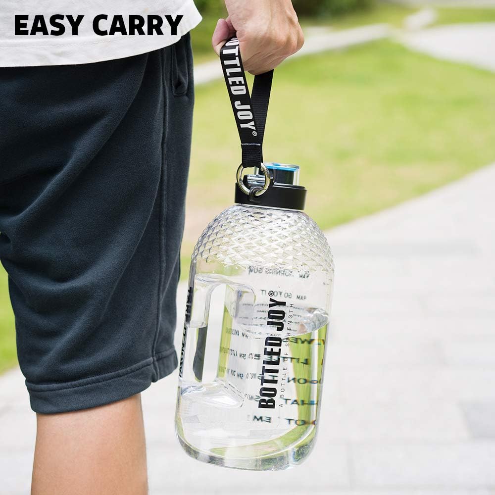 BOTTLED JOY Half Gallon Water Bottle, BPA Free 75oz Large Water Bottle Hydration with Motivational Time Mark Leak-Proof Drinking 2.2L Water Bottle for Camping Workouts and Outdoor : Sports & Outdoors