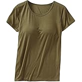 Womens Short Sleeve Top Cotton Crewneck T Shirt Cotton with Built-in Bra Padded Tee Summer Loose Casual Solid Shirts