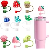 SCRMROIA 9Pcs 3D Plant Rose Strawberry Straw Toppers, Soft Silicone Straw Covers, Fit 0.4in/10mm Straws, Compatible with Stanley Cup 30&40 Oz, Dust Leakage Proof Protectors Decorative Accessories