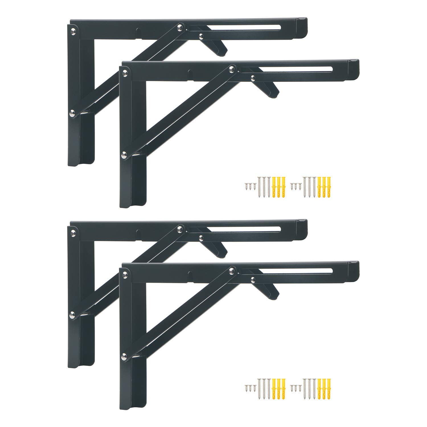 Pxyelec 4pcs Folding Shelf Bracket 12 inches, Heavy Duty Stainless Steel Wall Shelf Support Bracket for Space-Saving DIY Workbench with Install Screws