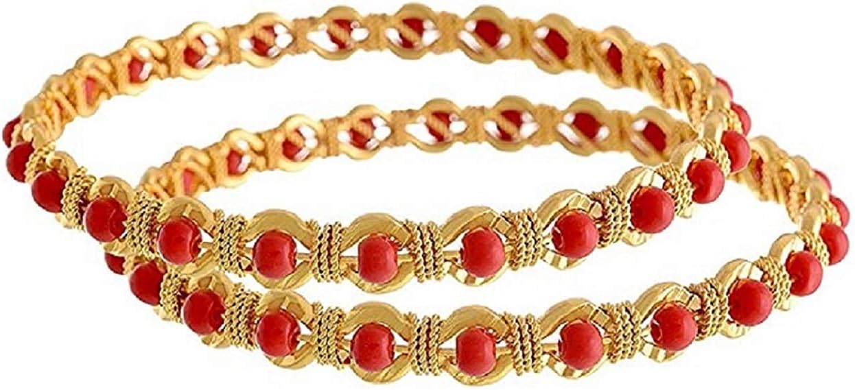 AFJ GOLD One Gram Gold Plated Traditional Designer Daily Wear Ethnic Fashion Jewellery Designer Stone Coral Bangles Women And Girls