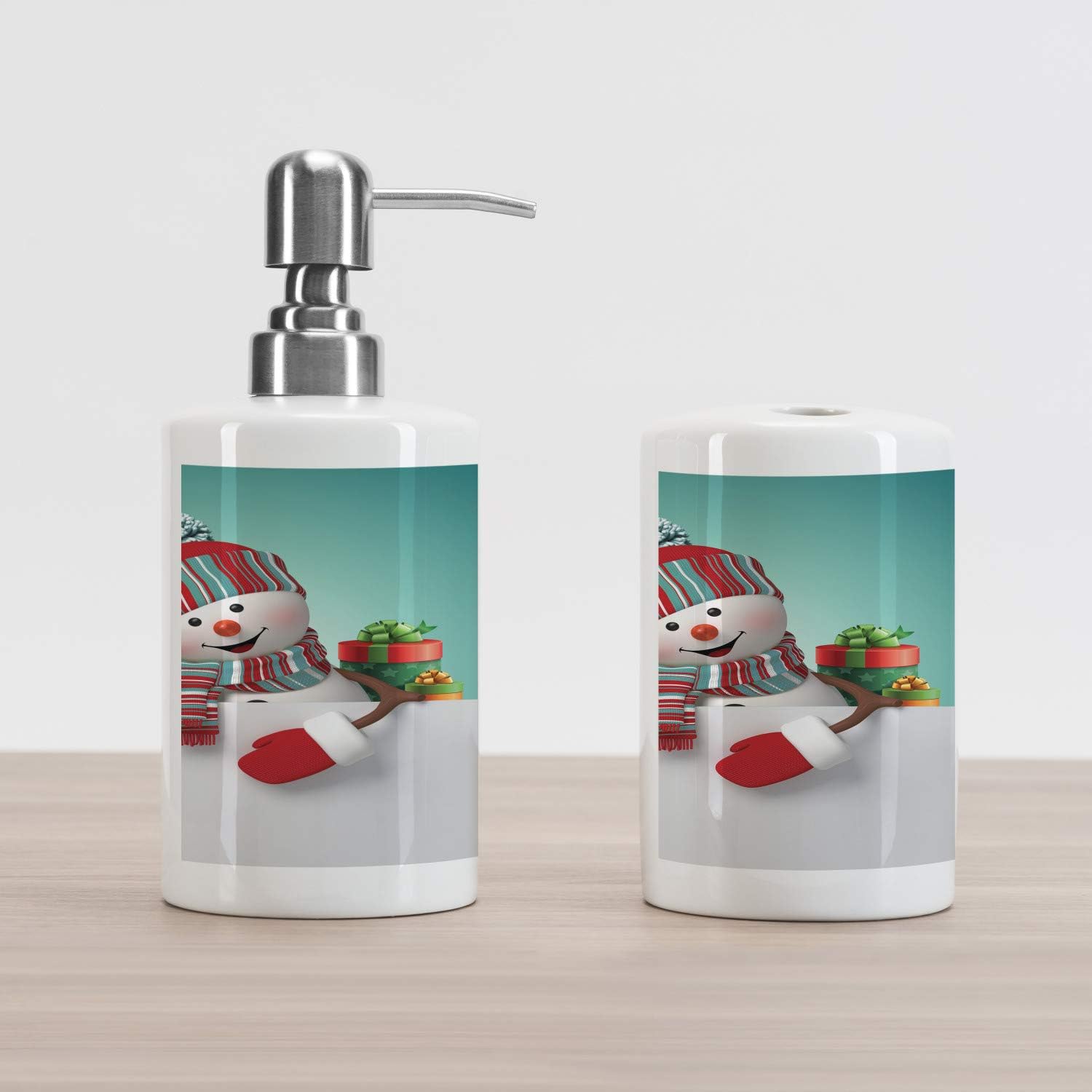 Ambesonne Christmas Soap Dispenser and Toothbrush Holder