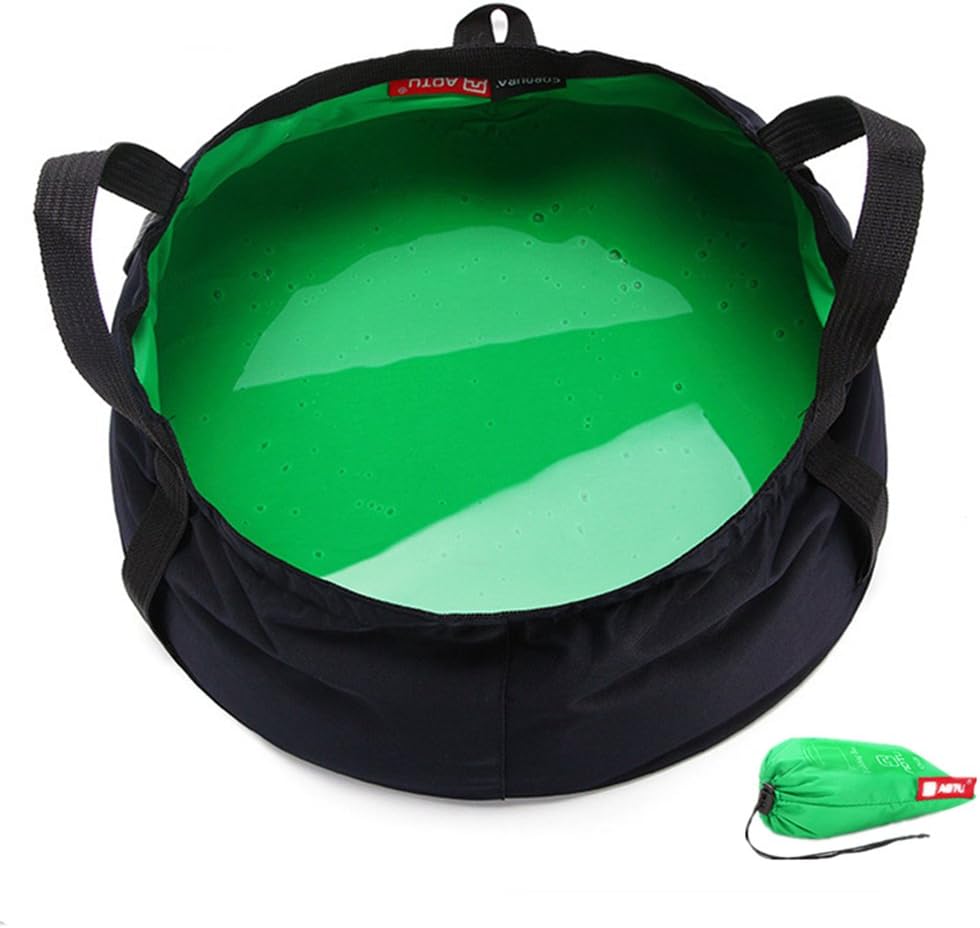 Rayami 7.5L Lightweight Portable Folding Wash Basin Wash Bowl Multi-Functional Collapsible Bucket Water Bag Water Storage Collapsible Carrying Pouch Handle Bag for Outdoor Camping Fishing