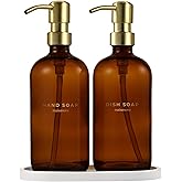 MaisoNovo Soap Dispenser 3-Piece Set | 16.9oz Amber Bottles with Gold Stainless Steel Pump Core