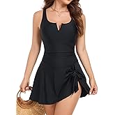 Smismivo Women's One Piece Tummy Control Swim Dress Swimsuit Modest Full Coverage Bathing Suit with Skirt Swimdress