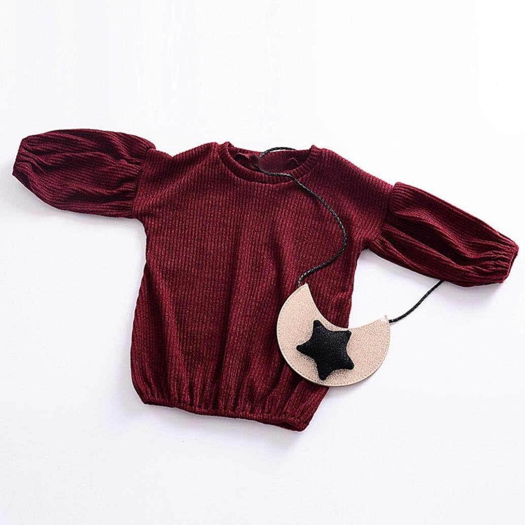 ZLOLIA Baby Clothes Autumn Winter Kids Girls Solid Lantern Sleeve Shirt Tops Loose Outfits (100, Wine): Home & Kitchen