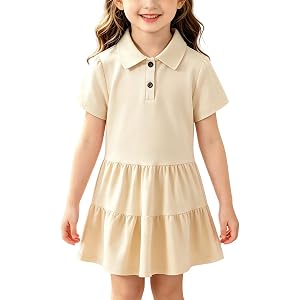 Girls Polo Dress Collared Dress Solid Color Short Sleeve Uniform Dresses Pleated Dresses Girls Back to School Clothes