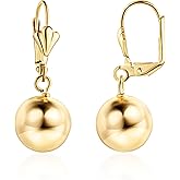 Barzel 18K Gold Plated Dangling Ball Drop Earrings, 8-12mm Sizes, Gold Plated, Tarnish Free, Made in Brazil
