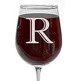 Etched Monogram 16oz Stemmed Wine Glass (Letter R) – A-Z Customized Gifts for Women, Personalized Wine Gifts for Her, Custom Engraved Gift for Wedding, Monogrammed gifts for women, Mom, Sister Initial