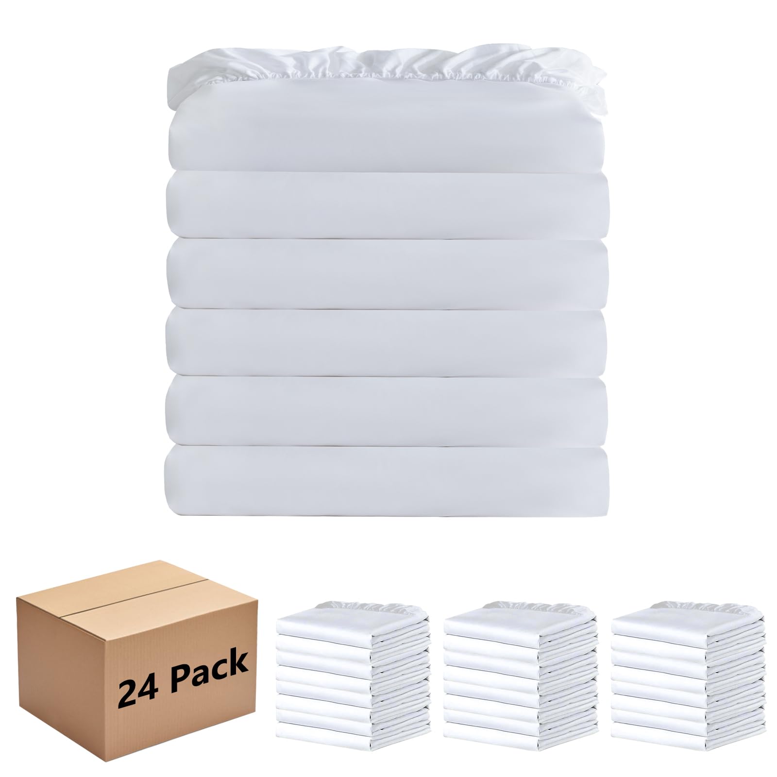 Photo 1 of White Bulk Queen Fitted Sheet Only Deep Pocket 24 Pack, Quick Sort Bottom Bed Sheets Color-Coded Label Threads, Soft Brushed Microfiber Hotel Motel Airb&bs Essentials for Hosts, 60"x80"