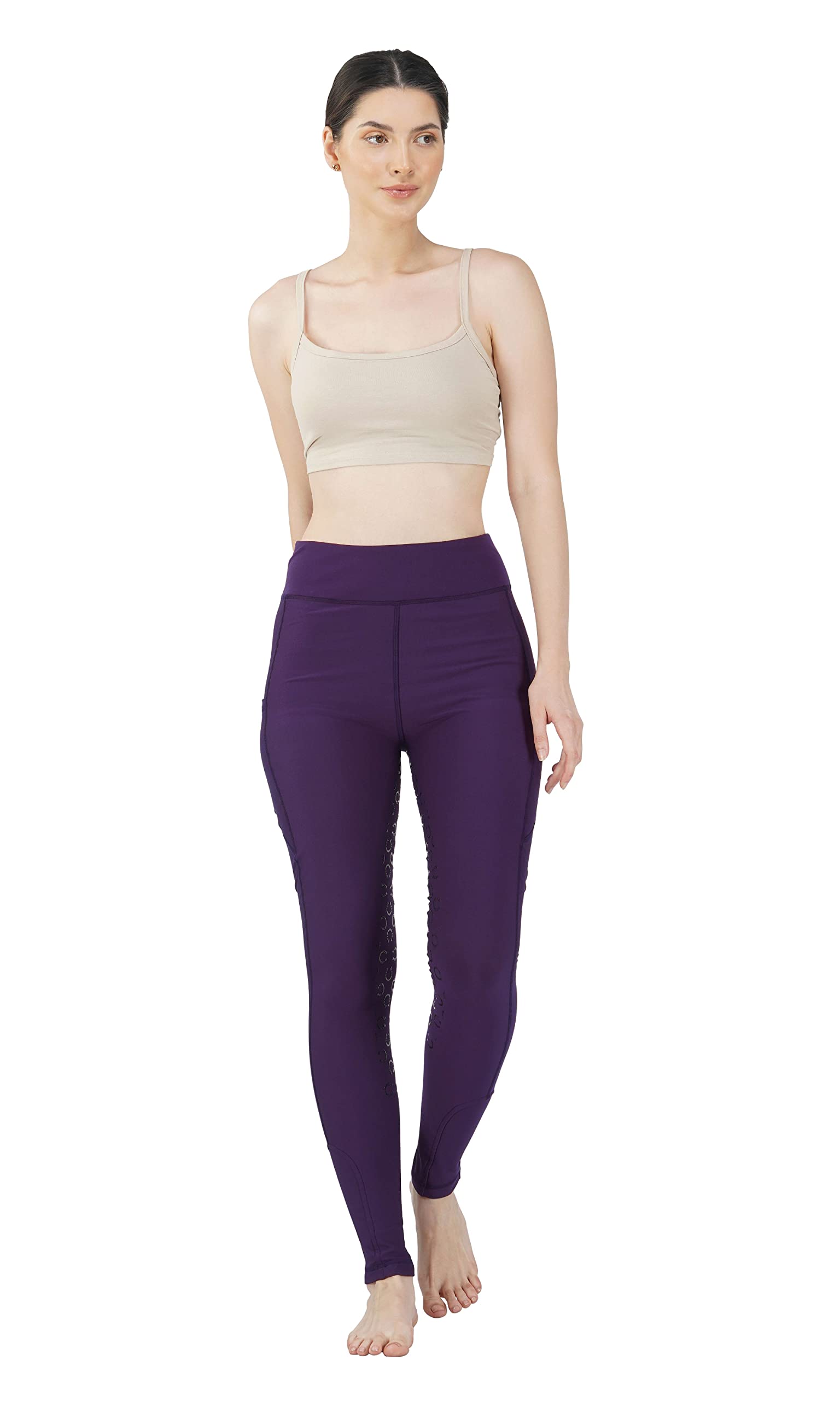 Avon Equine Women's Winter Riding Tights Phone Pocket Premium and Comfortable 4 Way Stretch Fabric Ladies Tights (Deep Purple, X-Small)