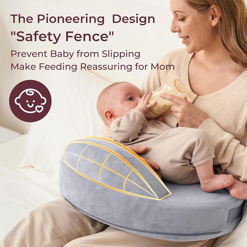 Exclusive Memory Foam Nursing Pillow， Pioneering Safety Fence-Plus Size Breastfeeding Pillow for Ergonomic Comfort ，Support-Easier and Healthier Nursing ，Fit for All, Removable Cover