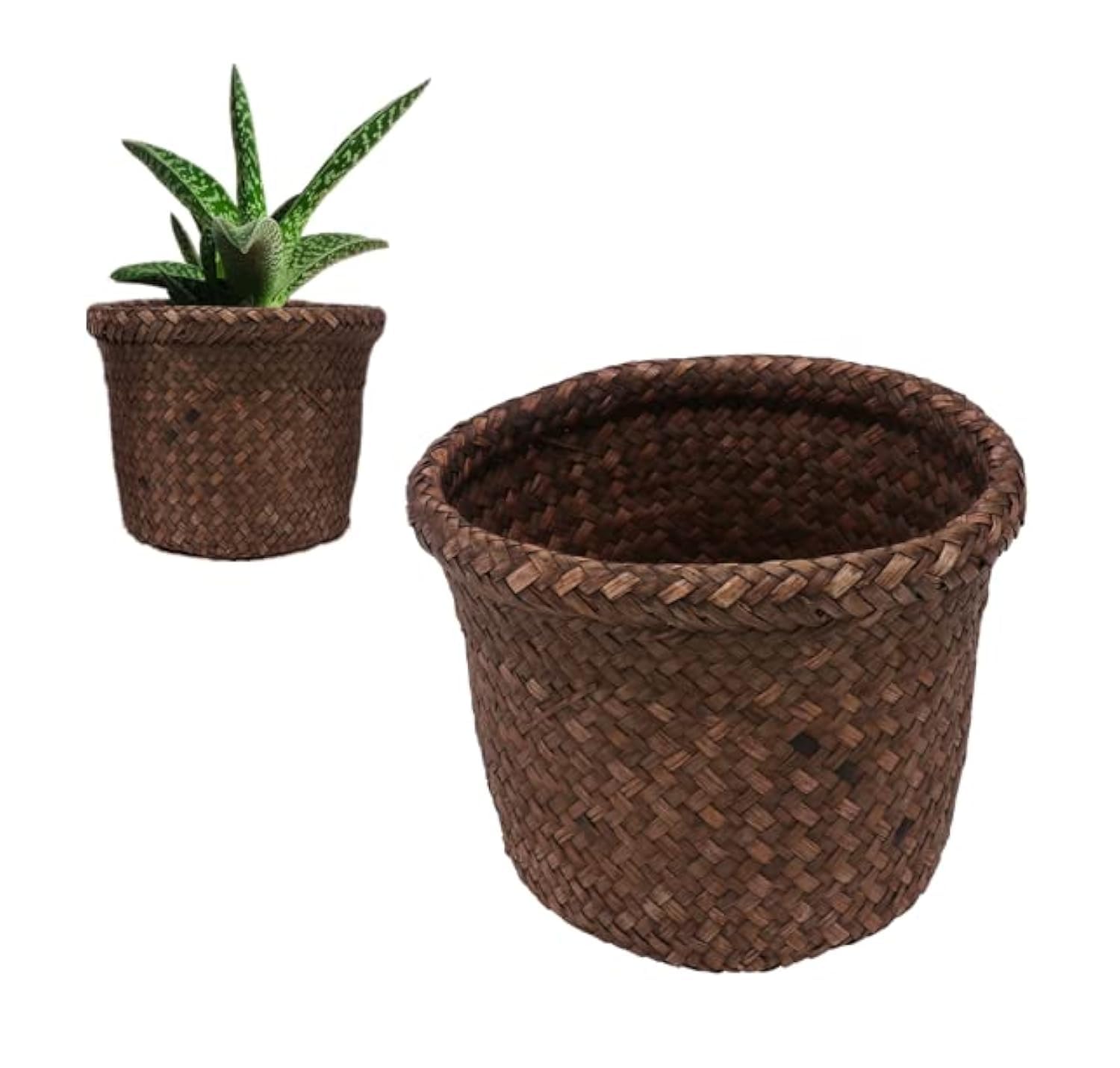 Tomaibaby Woven Planter Basket Rattan Seagrass Plant Basket Rustic Flower Pot Vintage Storage Container Organizer for Farmhouse Indoor Outdoor Home Decor 18x14cm
