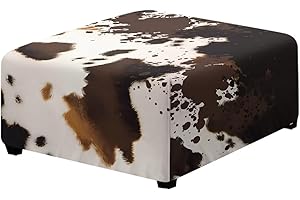 Wiryuouvt Square Ottoman Cover Non Slip Large Brown Cow Print Stretch Ottoman Cover 30x30 Soft Washable Foot Stool Covers Squ