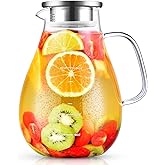 Glass Pitcher, veecom 80oz Water Pitchers with Lid and Spout for Drinks, Hot&Cold Beverage, Juice, Iced Tea Pitcher for Fridge, Borosilicate Glass Carafe/Jug with Brush