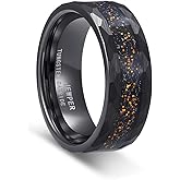 JEWPER Tungsten Rings for Men 8mm Black/Silver/Gold Fashion Promise Wedding Band Hammered Groove Meteorite Orbo Carbide Beveled Polished Edge Comfort Fit