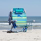 Tommy Bahama 5 Position Beach Chair, Zippered Insulated Cargo Pouch, Cup and Cell Phone Holders, Towel Bar, Pillow for Extra 