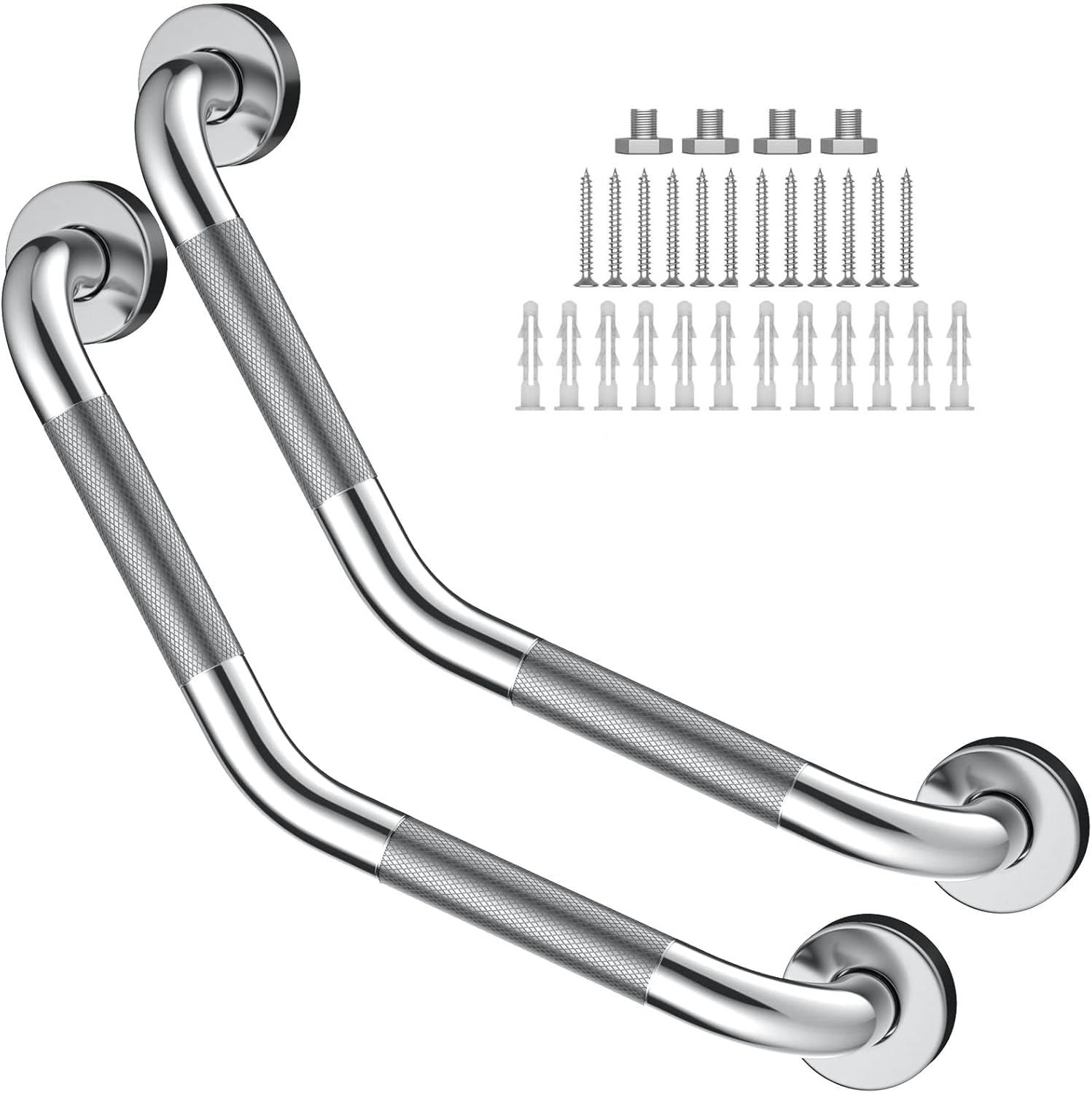 Photo 1 of 16 Inch Angled Grab Bar 2 Pack, ZUEXT Anti Slip Shower Grab Bar Handles,Chrome Stainless Steel Knurled Bathroom Balance Bar, Safety Hand Rail Support,Handicap Elderly Injury Senior Assist Bath Handle