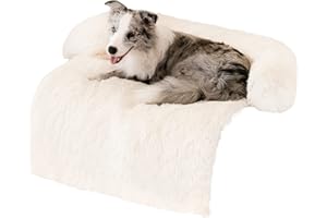 WELLYELO Medium Calming Dog Bed Dog Sofa Couch Beds for Medium Dogs and Cats Fluffy Plush Dog Mats for Furniture Protector with Washable Cover (35x31x5, White)