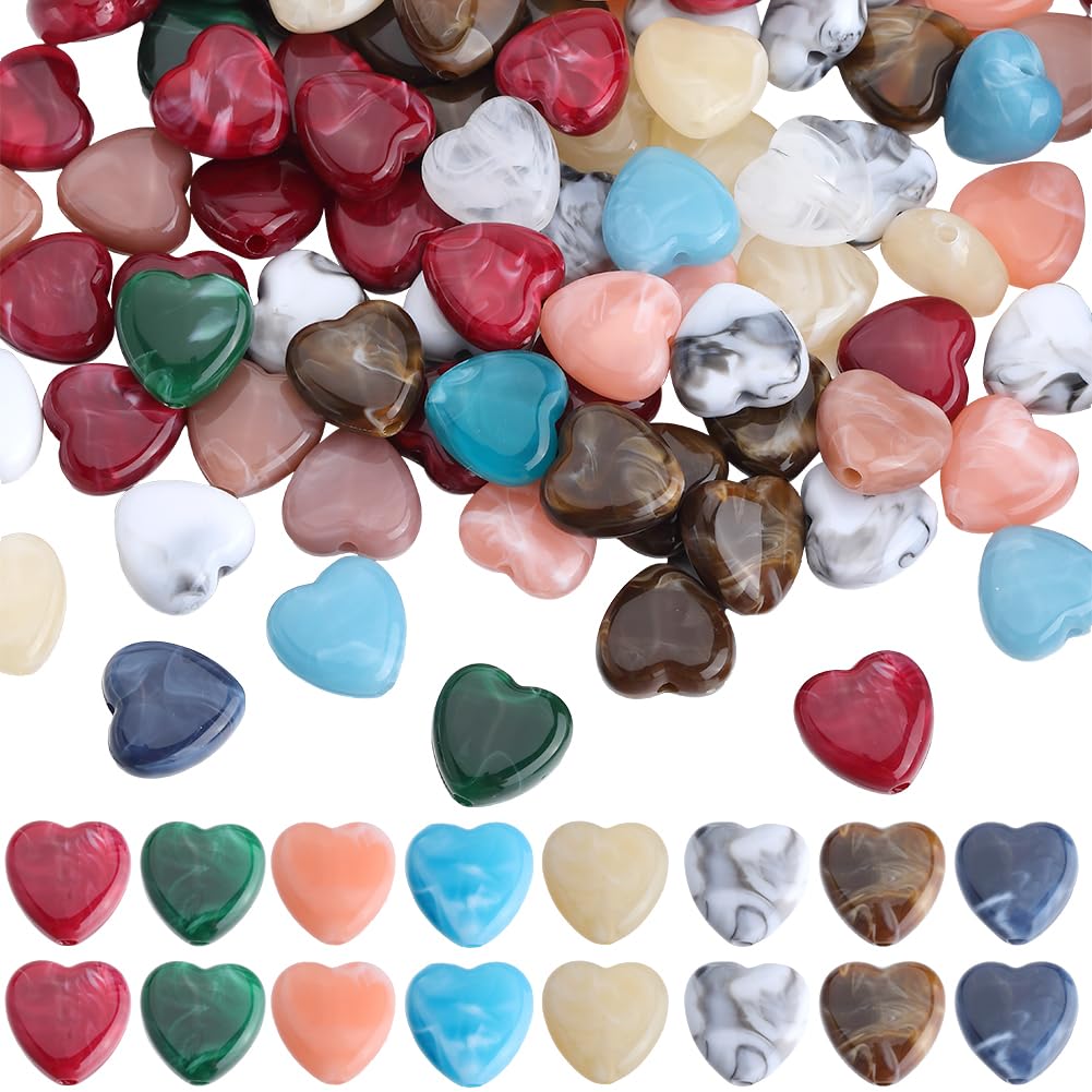SOFPLATE 1 Box 100Pcs Acrylic Heart Shape Beads Imitation Gemstone Bead Love Heart Shaped Charms Valentine's Day Loose Spacer Beads for Jewellery Making Bracelet Beading Earring Necklace DIY Crafts