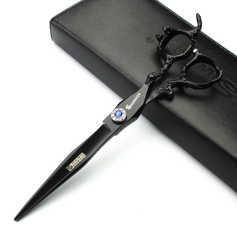 6 Inch/7/7.5/8/9 Inch sharonds Personalized Hair Scissors Cool Black Salon Hair Styling Barber Scissors Stainless Steel Barber Tool (7 inch Flat Shear)