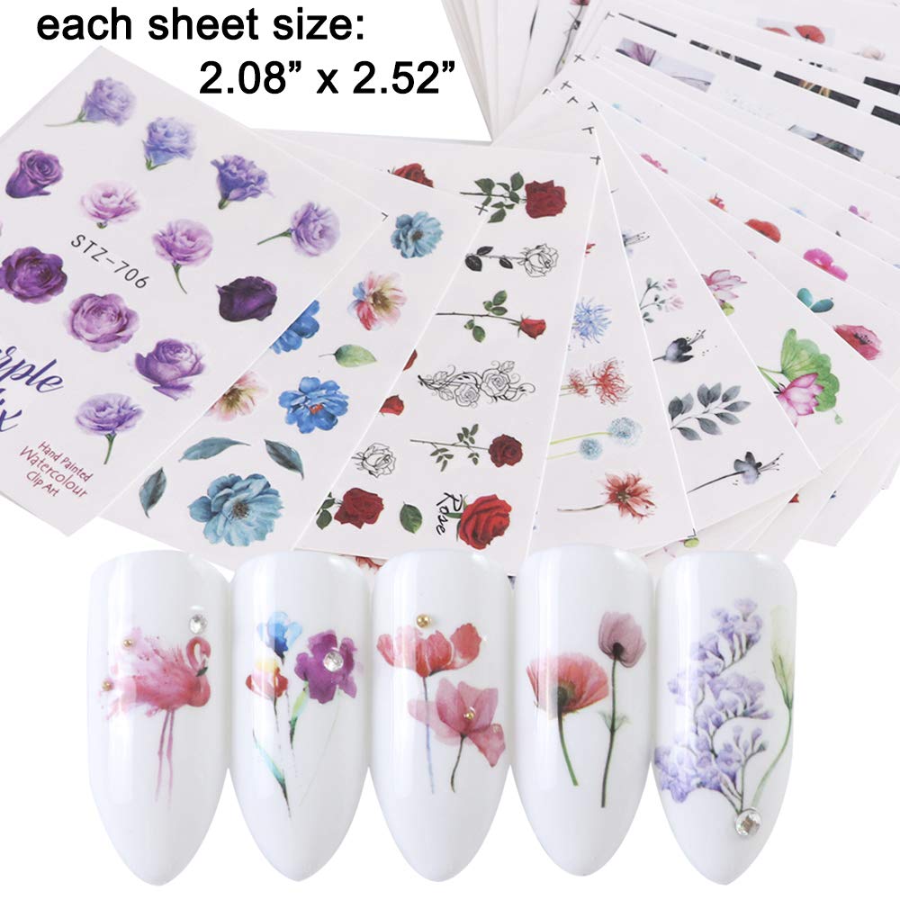 Macute Nail Decals for Women Fingernail Decorations Nail Art Accessories 24 Sheets Nail Stickers with Assorted Patterns Water Transfer Blossom Flower Flamingo Stickers Set Manicure Charms Tip Decor: Beauty