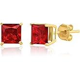 Amazon Essentials 10K Yellow Gold Princess cut Stud Earrings, 5mm/7mm