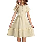 blibean Girls Cotton Short Sleeve Dresses Lace Semi Formal Dress Size 6-15 Years