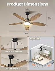 Hisummer 42 Inch Farmhouse Ceiling Fan with